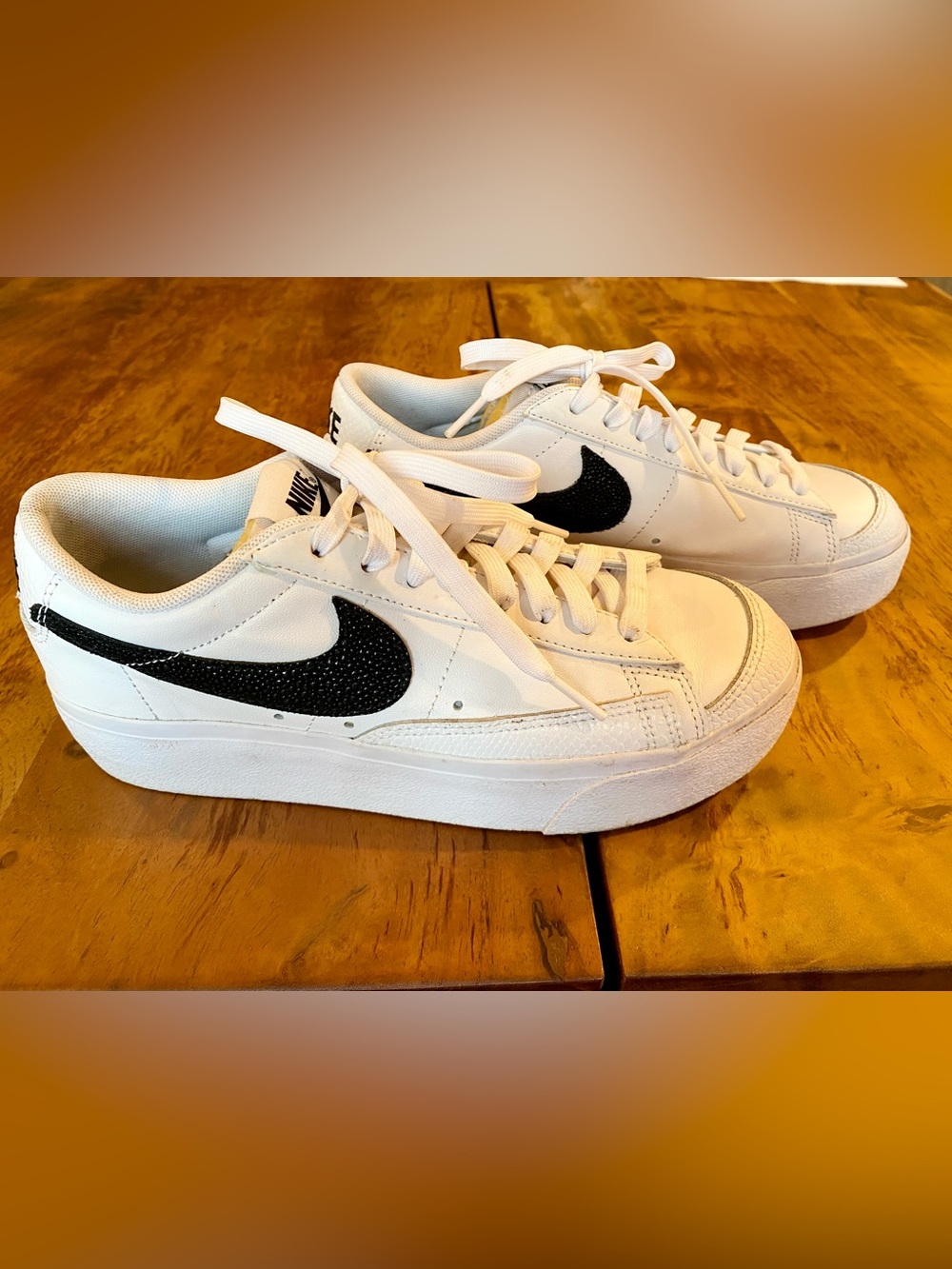 Nike Blazer Platform Sneakers White with Black Swoosh snakeskin Size 7.5